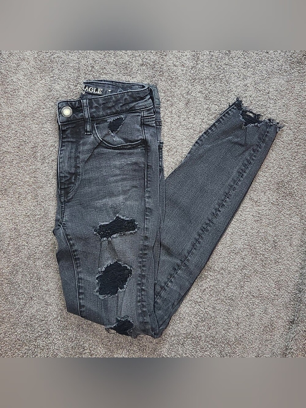 Black Destroy American Eagle Outfitters Mid Rise Jegging Super Skinny Jeans